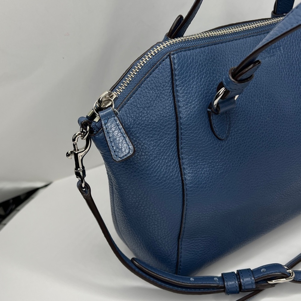 Coach Blue Pebbled Leather Two Way Crossbody Double Handle Zip Top Satchel Bag - Picture 4 of 12